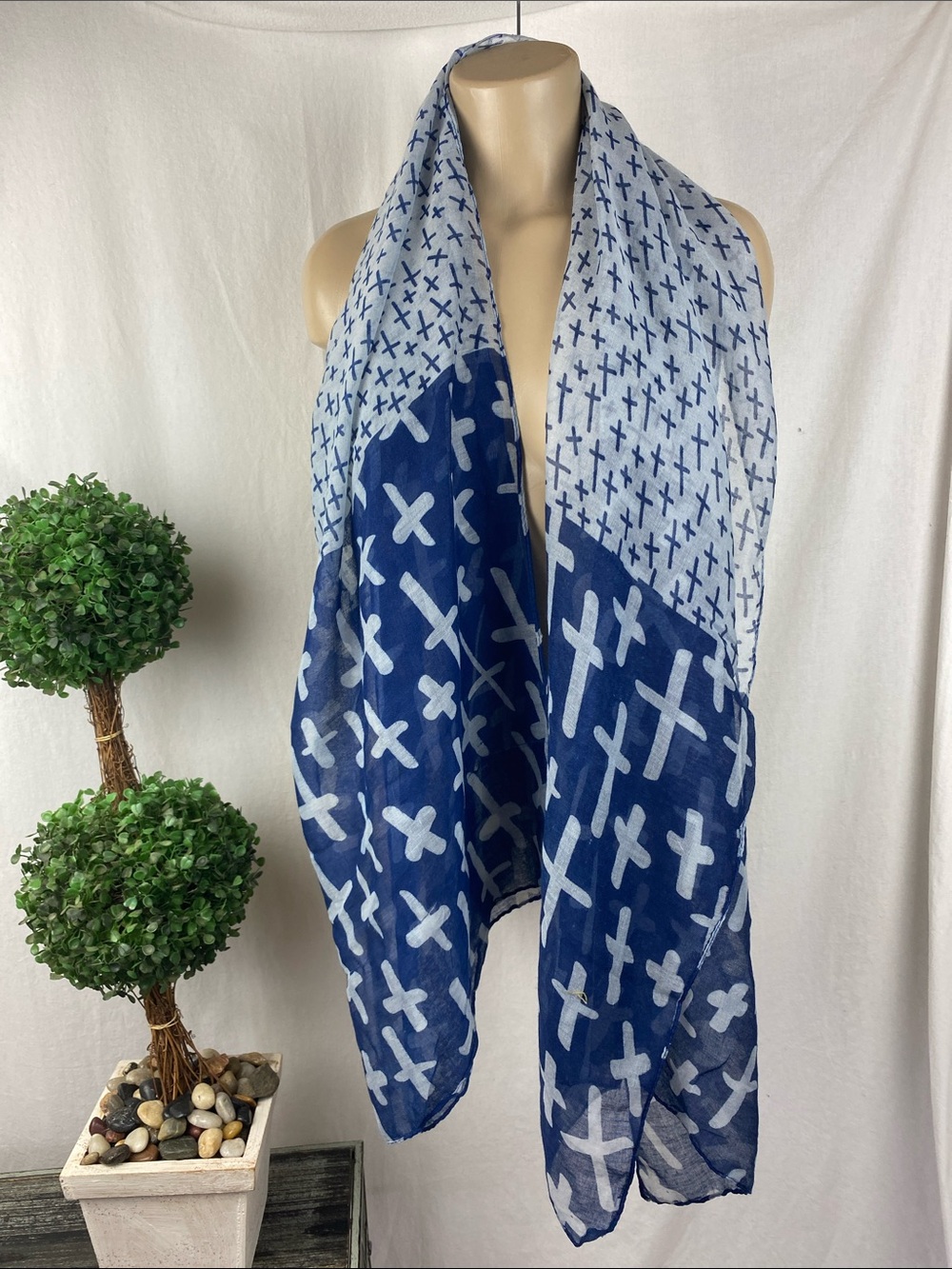 True Blue Two Tone Print Rectangle Scarve Scarf NEW